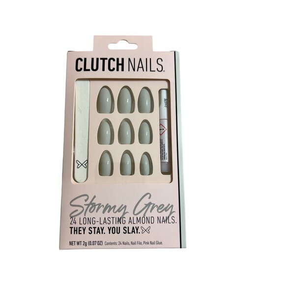 Clutch Nails Stormy Grey Almond Press-On Nails With Nail File & Glue New Sealed - Picture 1 of 4